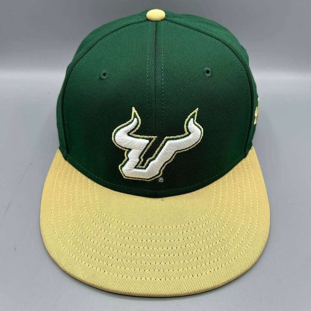 South Florida Bulls NCAA Hat Men 7 1/4 Green Yellow Under Armour Fitted Cap New